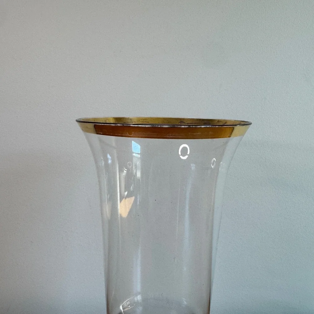 Elegant Clear Glass Vase Gold Rim Accent Flower Display‎ 10 Inches
